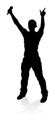 A singer pop, country music, rock star or hiphop rapper artist vocalist singing in silhouette