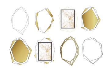 Geometric gold frame design. Composition for card, invitation, save the date, wedding.