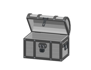 Opened empty wooden chest. Isolated on white background. Vector illustration.