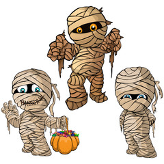 Vector isolated illustration of a set mummy for Halloween