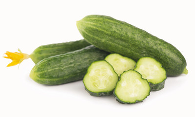 the cucumber slicedon white background clipping path