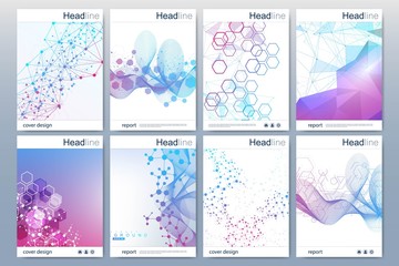 Business templates brochure, magazine, leaflet , flyer, cover, booklet, annual report. Scientific concept for medical, technology chemistry Hexagonal molecule structure Dna atom neurons