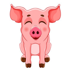 Sketch cartoon happy pig sitting, for children coloring book.