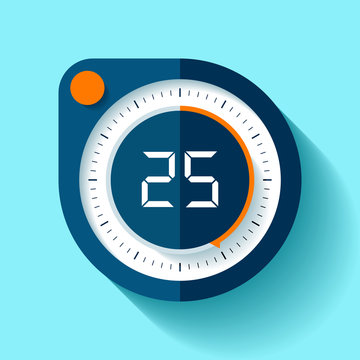 Stopwatch icon in flat style, round timer on color background. Sport clock. Vector design element for you business project