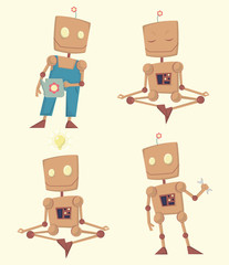 Funny cartoon robot set vector illustration