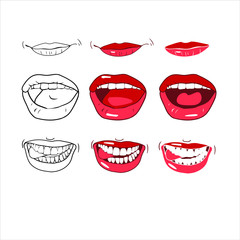 Set of patterns in a vector, sexy female lips