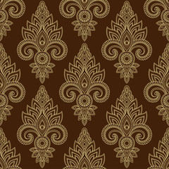 Seamless decorative flower pattern in ethnic oriental indian style. Template for wallpaper, upholstery and wrapping paper.