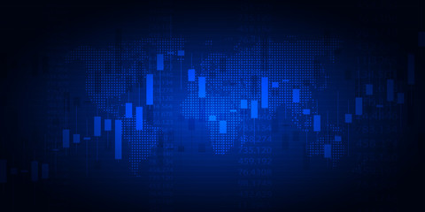 Stock exchange chart market investment trading with world map. Trading platform. Business graph. Vector Illustration