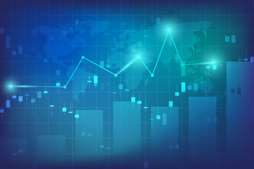 Stock exchange chart market investment trading with world map. Trading platform. Business graph. Vector Illustration