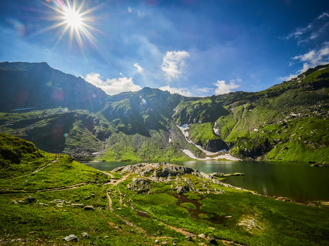 Mountain landscape, Balea Lake in Fagaras mountains, Romania
