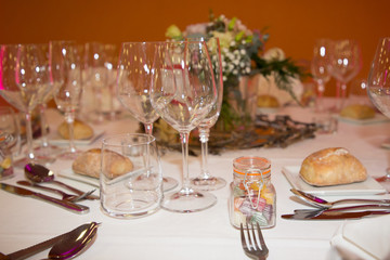 detail of arrangement table for wedding party dinner
