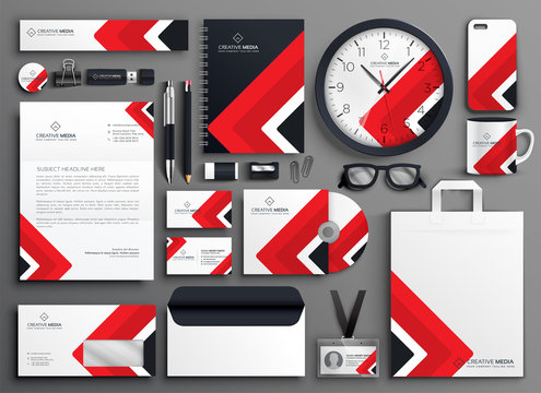 red professional business branding stationery set