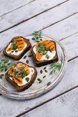 Sandwiches with roasted pumpkin