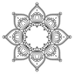 Circular pattern in form of mandala with lotus flower for Henna, Mehndi, tattoo, decoration. Decorative ornament in ethnic oriental style. Coloring book page.