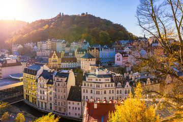 Autumn view of old town of Karlovy Vary (Carlsbad), Czech Republic, Europe