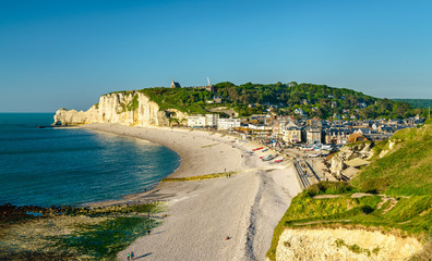 Fototapeta na wymiar Panorama of Etretat, a tourist town in Normandy, France