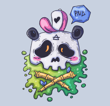 Cute Panda Skull In A Cap. Cartoon Illustration For Print And Web. Character In The Modern Graphic Style.
