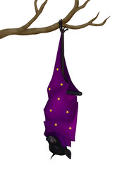 Sleeping bat-wizard or magician. Halloween character.
