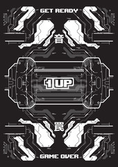 Cyberpunk futuristic poster with retro games elements. Tech Abstract poster template. Modern flyer for web and print.