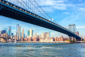 The Manhattan Bridge with Manhattan in the background at the day-time, New York City, United States.