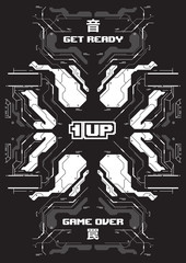 Cyberpunk futuristic poster with retro games elements. Tech Abstract poster template. Modern flyer for web and print.
