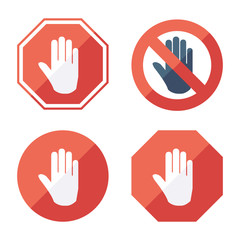 Stop sign, set Icons. No entry prohibition