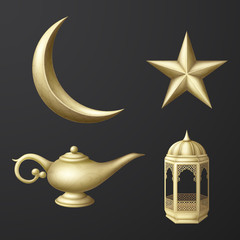 Islamic culture icons collection set 