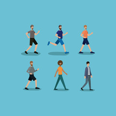 Fototapeta na wymiar group of men walking and running characters