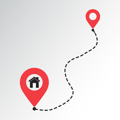 House line path. Location icon. Road and map pointer. Red pins. Vector illustration