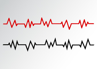 Heart pulse shape line, red and black wave. Vector illustration