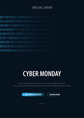 Cyber Monday Sale banner with binary code. Vector Illustration.