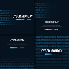 Set of Cyber Monday Sale banner with binary code. Vector Illustration.
