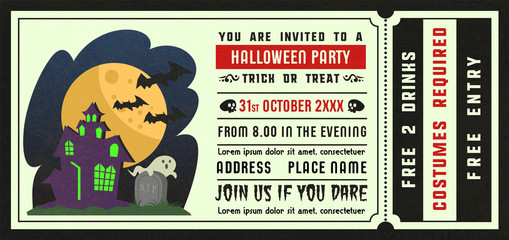 Halloween party invitation ticket style with illustration .