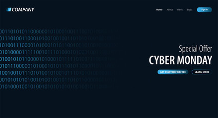 Cyber Monday Sale banner with binary code. Vector Illustration.