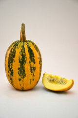 a piece of ripe pumpkin with seeds