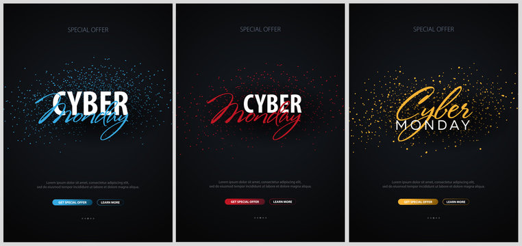 Set of Cyber Monday Sale Calligraphic banners. Vector Illustration.