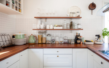 kitchen countertop with utensils 