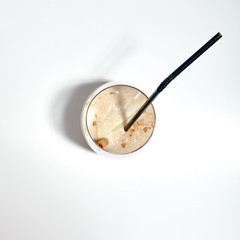 Macro Photo of Nut Smoothie with Walnut Milk, Pears and Banana Isolated on White Background