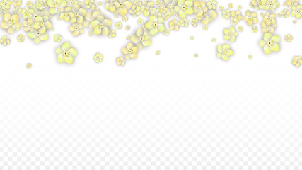 Blue Vector Realistic Blue Petals Falling on Transparent Background.  Spring Romantic Flowers Illustration. Flying Petals. Sakura Spa Design. Blossom Confetti. Design Elements for Wedding Decoration.