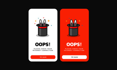 Oops Please Check Internet Connection Empty State UX for Smart Phones with Magic Hat Illustration