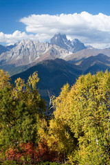 Autumn in the mountains of Svaneti and Ushba top, Georgia