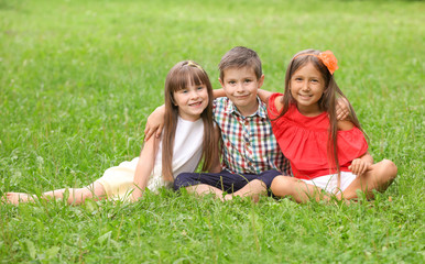 Naklejka na ściany i meble Cute little children in park on summer day