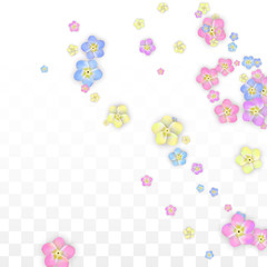 Vector Realistic Colorful Petals Falling on Transparent Background.  Spring Romantic Flowers Illustration. Flying Petals. Sakura Spa Design. Blossom Confetti. Design Elements for Wedding Decoration.