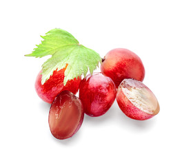 Fresh ripe grapes on white background