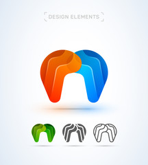 Vector abstract letter M or N logo design template. Material design, origami paper, flat and line art style collection