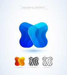 Vector abstract letter X logo design template. Material design, origami paper, flat and line art style collection