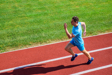 Athlete runner sporty shape in motion. Man athlete run to achieve great result. How run faster....