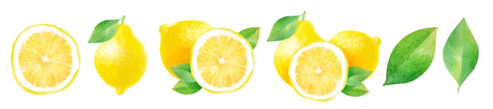 lemons and half a lemon, watercolor hand-drawn drawing of a fruits, isolated illustration on a white background