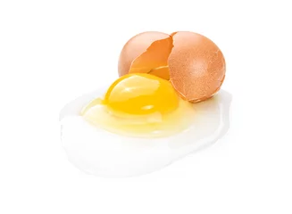 Foto auf Acrylglas Broken brown chicken egg isolated on white background, closeup. © fabiomax