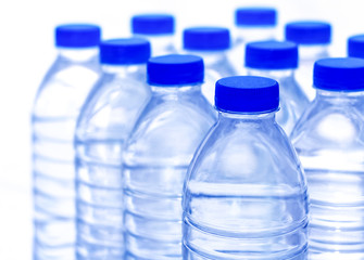 Plastic water bottles are a bright and clear.
